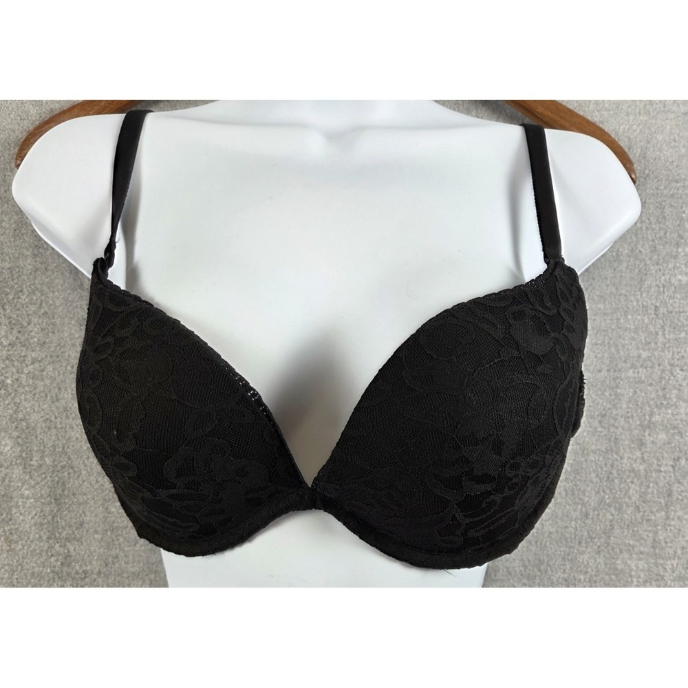 Victorias Secret 36C Bra Sexy Little Things Black Lace Push Up Padded Vamp NEW